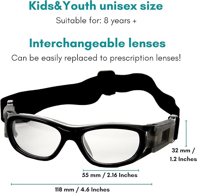 BLUE CUT Safety Basketball Goggles For Kids for Outdoor Sports Activities Anti Fog Replaceable to Prescription Lenses