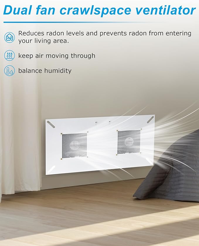 220 CFM Dual Fan Crawl Space Ventilator with Thermostat, Smart Basement Moisture Fan Air Out with Metal Lockable Panel, Suitable for Crawl Spaces/Basement/Garage/Attic/Grow Tents