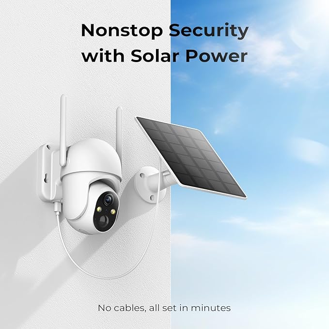 SEHMUA 2K Solar Security Cameras Wireless Outdoor, Low-Light Color Night Vision, 360° Live View, 2-Way Talk, PIR Motion Sensor, 2.4GHz Wi-Fi, White, 2 Pack