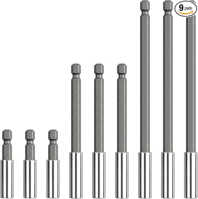 Rocaris 9 Pack Strong Magnetic Drill Bit Extension Holder, 1/4" Hex Shank, S2 Steel Magnetic Screwdriver Extension for Impact Driver, 2 inch, 4 inch, 6 inch