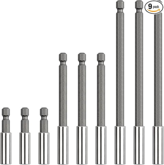 Rocaris 9 Pack Strong Magnetic Drill Bit Extension Holder, 1/4" Hex Shank, S2 Steel Magnetic Screwdriver Extension for Impact Driver, 2 inch, 4 inch, 6 inch