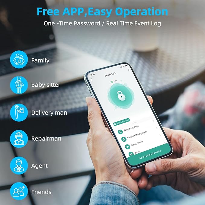 WiFi Front Door Lock Set - Miuedo Keyless Entry Door Locks Handle Set, Fingerprint Smart Alexa Keypad- Smart Deadbolt Lock with Handle Latch - WiFi Access Bluetooth APP-Black