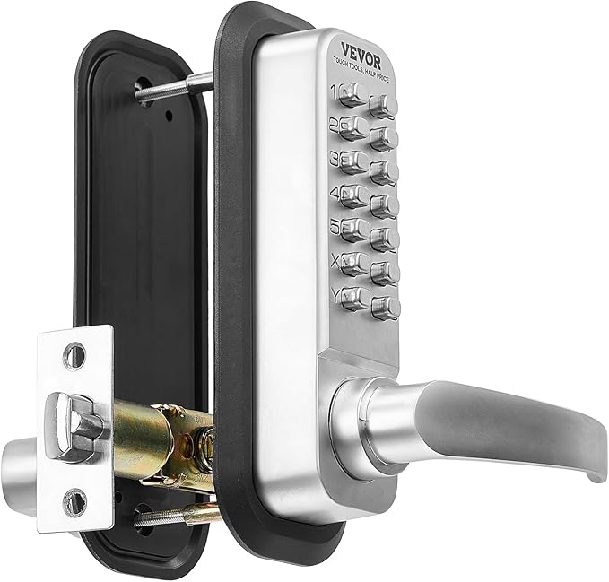 VEVOR Mechanical Keyless Entry Door Lock, 14 Key, Mechanical Keypad with Handle, Double-Sided Stainless Steel Waterproof Keyless Gate Lock, for Home Office Yard, Sliver