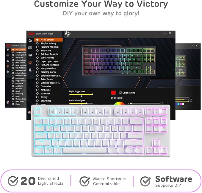 RK ROYAL KLUDGE Sink87G Wired/Wireless TKL Mechanical Gaming Keyboard, No Numbpad Compact 2.4G RGB Wireless Keyboard (White)