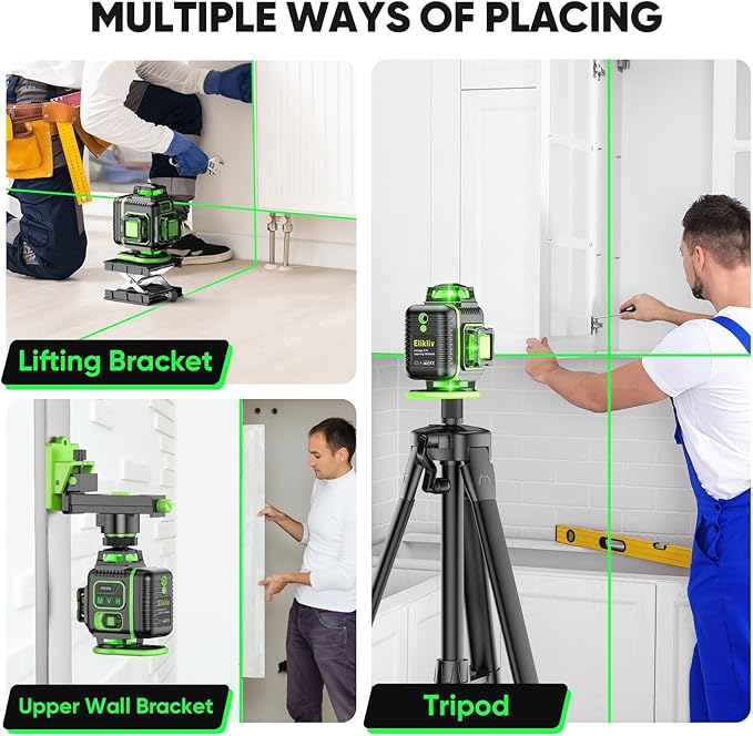 Laser Level 360 Self Leveling with Tripod, Elikliv 4D Laser Level, 165Ft Green Laser Level Lines Tool, 4x360° Cross Line Laser for Construction, Picture Hanging, Floor Tile, Renovation