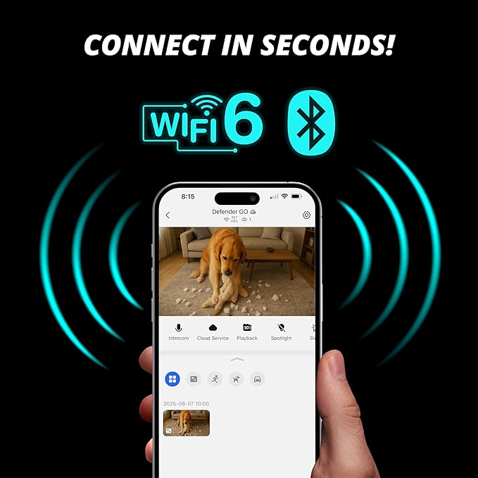 Defender GO 2K AI Powered Plug-in Indoor/Outdoor Home, Business, Pet, Baby Camera, AI Detection, Gigaxtreme Next-Gen Dual Band Connection, Spotlight/Siren, Color Night Vision, 2-Way Talk, ClearVu App