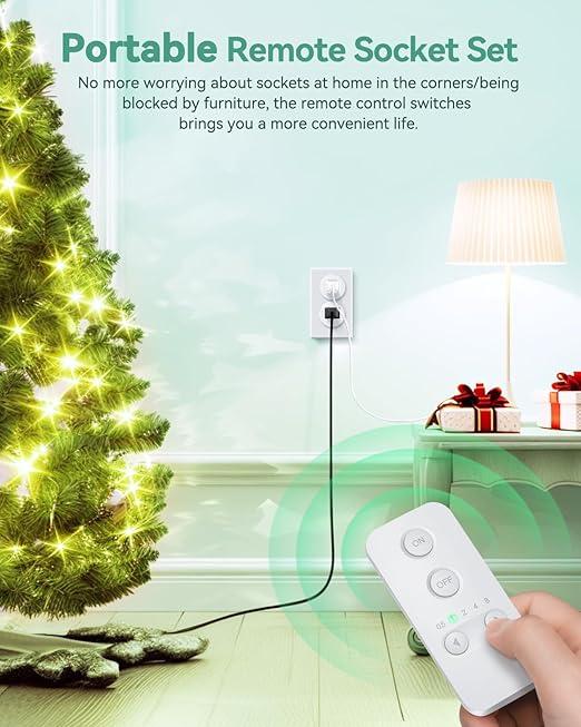 Remote Control Outlet, Wireless Remote Light Switch, Remote Outlet with Timer, 500ft Range Timer Outlet Plug, 15A/1500W Remote Plug in On/Off Switch, for Lamps, Fans, Appliances