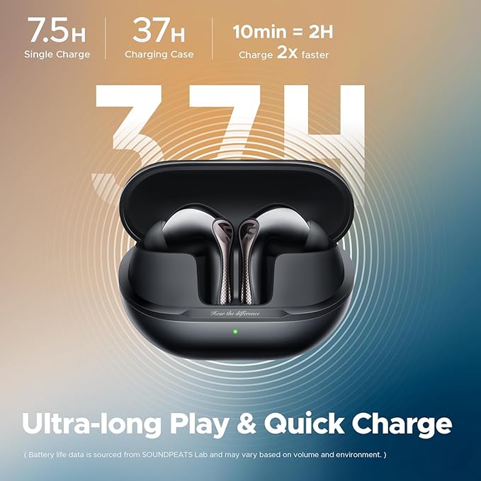 SoundPEATS Air5 Pro Adaptive Hybrid Noise Cancelling Wireless Earbuds, Qualcomm Snapdragon Sound, aptX™ Lossless, LDAC LE Hi-Res Audio, 6 Mics AI CVC 8.0 Call, 37H Playtime, IPX5 Waterproof, BT 5.4