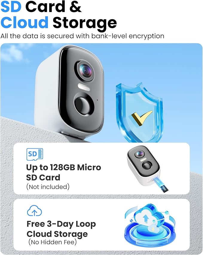 Outdoor Security Camera Wireless, 2K Battery Powered WiFi Cameras for Home Security with AI Motion Detection, Color Night Vision, Siren Alarm, 2-Way Talk, IP66 Waterproof, Cloud/SD Storage (4 Pack)