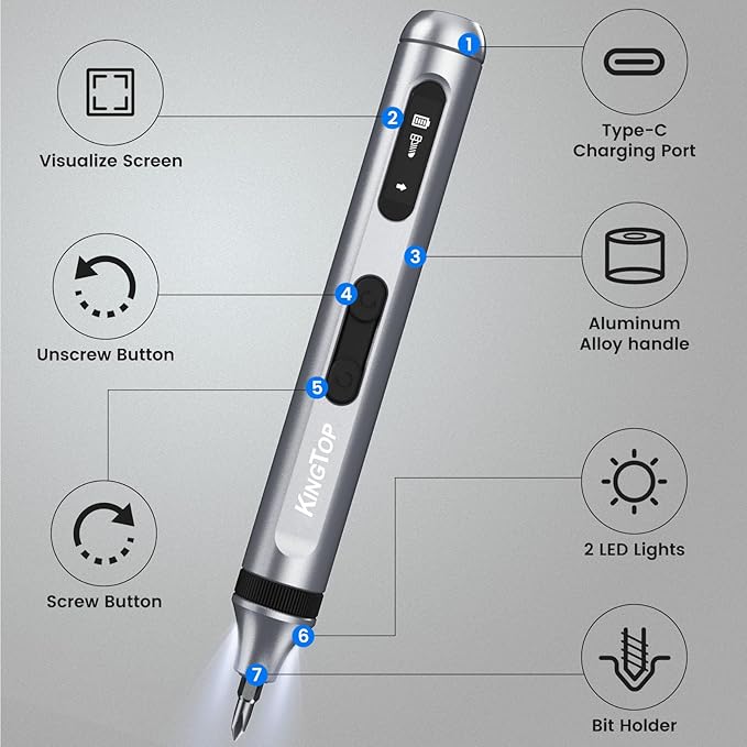 KINGTOP 52‑in‑1 Precision Screwdriver Set – S2 Steel Magnetic Bits, Anti‑Slip Handle, Pop‑Up Aluminum Case – Mini Electric Screwdriver Kit for Electronics Repair, Phones, Laptops & Gadgets