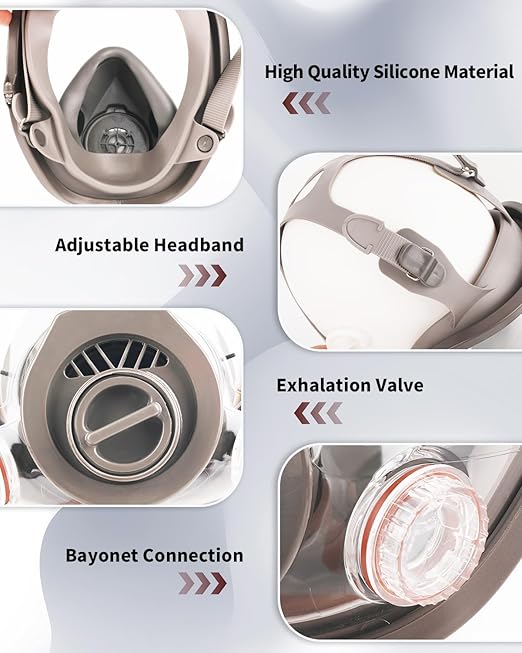 Full Face Gas Mask: Respirator Mask Survival Nuclear and Chemical with 40mm Activated Carbon Filter and 6001 Filter, Gases Cover Organic Vapor Masks for Dust, Painting, Polishing, Welding
