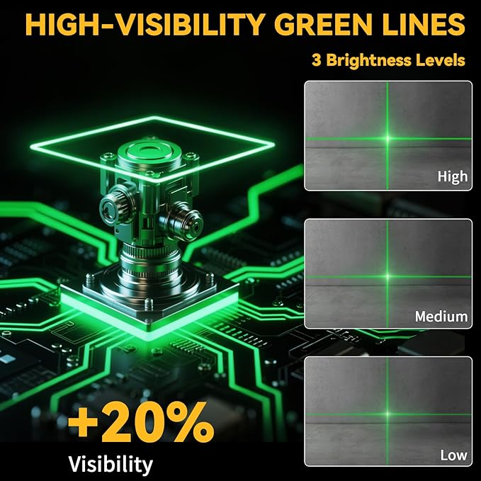 Laser Level 4x360° Self Leveling with Tripod & LCD Touch Screen, 4D Lazer Leveler Tool Green Cross Lazer Level Line Laser with 2x2400mAh Rechargeable Battery for Constuctions, Picture Hanging Indoor