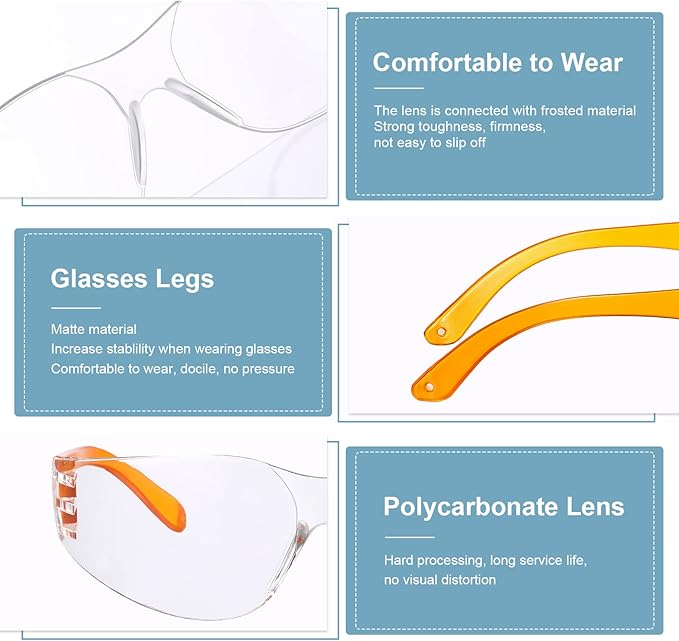Weewooday 48 Pairs Clear Safety Glasses Bulk for Women Men Anti Fog Safety Goggles Eye Protection Impact Scratch Resistant Protective Eyewear for Work Lab Construction Carpentry Shooting, 4 Colors