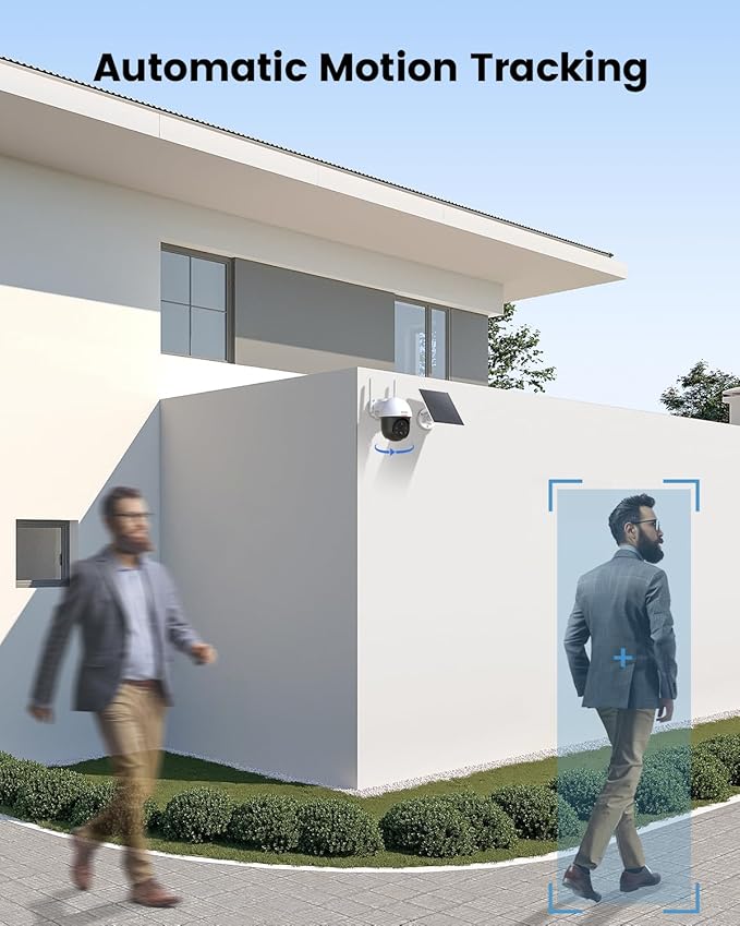 DEKCO Solar Security Camera Outdoor Wireless, Battery Powered, Panoramic Pan Tilt Zoom, Auto Motion Tracking, True 2K, Color Night Vision, Spotlight, 2-Way Talk