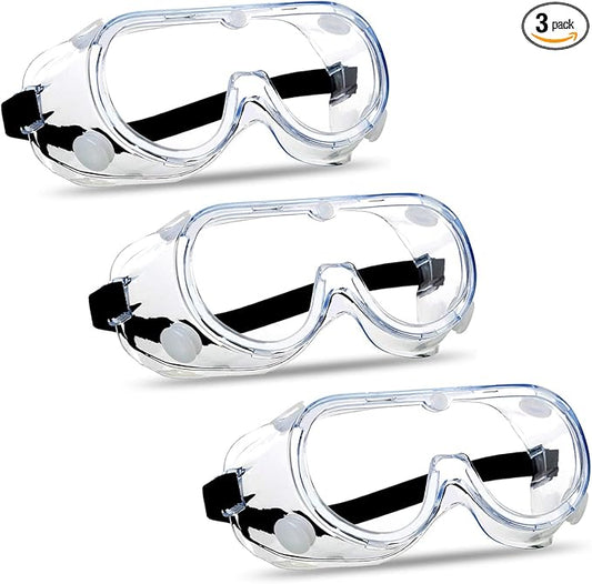 Super More 3PCS Anti-Fog Protective Safety Goggles Clear Lens Wide-Vision Adjustable Chemical Splash Eye Protection Soft Lightweight Eyewear