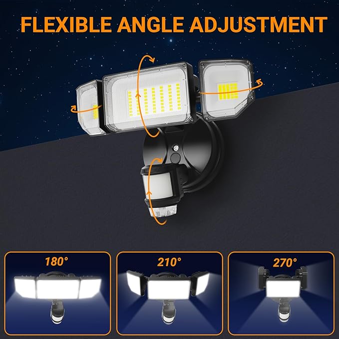 85W 9000LM LED Motion Sensor Outdoor Lights, 6500K Security Lights with Night Light, Dusk to Dawn, IP65 Waterproof, 4 Head Flood Light Motion Detected for Outside, Garage, Yard, Porch