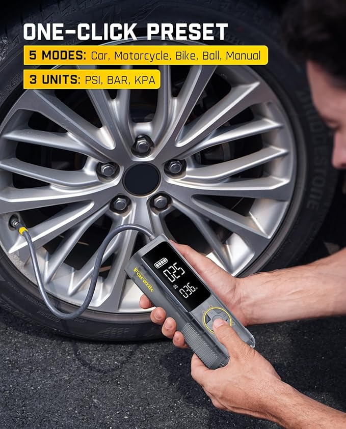 Fanttik X8 APEX Tire Inflator Portable Air Compressor, 1 Min Fast Inflation, 150PSI Cordless Tire Inflator with LED Dual Screen, Suitable for Car, Bike, Motorcycle, Up to 26.3″ Tires, Mechanical Gray