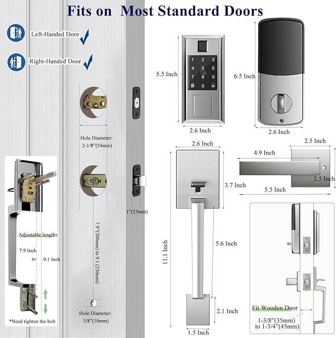 Smart Locks for Front Door with Lever Handle Set, Keyless Entry Door Lock, Fingerprint & App Control, Touchscreen Keypad Deadbolt, Auto Lock, Satin Nickel