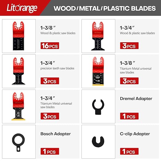 31PCS Oscillating Saw Blades, Universal Titanium Multitool Quick Release Saw Blades for Cutting Metal Nails Screws Wood and Plastic