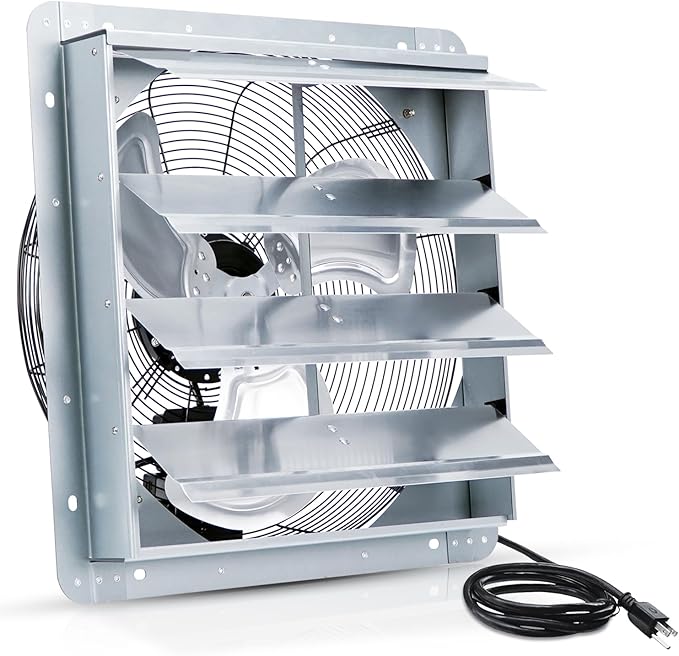 VENTISOL 18 Inch Shutter Exhaust Fan, Ven Fan with Power Cord Wall Mount, High Speed 2,500 CFM for Garages, Attic, Shops, Greenhouse