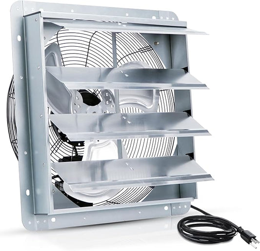 VENTISOL 18 Inch Shutter Exhaust Fan, Ven Fan with Power Cord Wall Mount, High Speed 2,500 CFM for Garages, Attic, Shops, Greenhouse