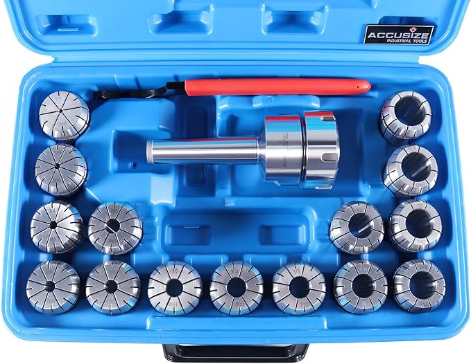 Accusize Industrial Tools MT3 Shank ER40 Chuck with 15Pc Collets Kit, 1/8 inch - 1 inch by 16th, Morse Taper Collet System, 0223-0308