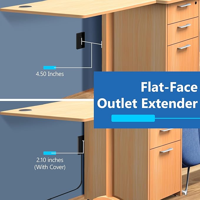 LIDER Outlet Extender with 3 Receptacles, 21W USB Type-A, and 2 USB Type-C, Ultra-Thin Wall Plate Plug with Cord Extender, 3-Outlet Power Strip, Flat-Face, Slim Design, ETL-Listed, 8ft Cord, Black