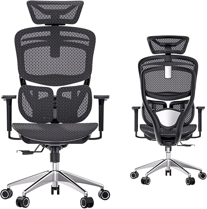 ERGOUP Ergonomic Office Chair,Full Mesh Design, 4D Adjustable Headrest, 360° Rotating Armrests, Black - Ultimate Support for Long Hours, Perfect for Elite Professionals & Gamers