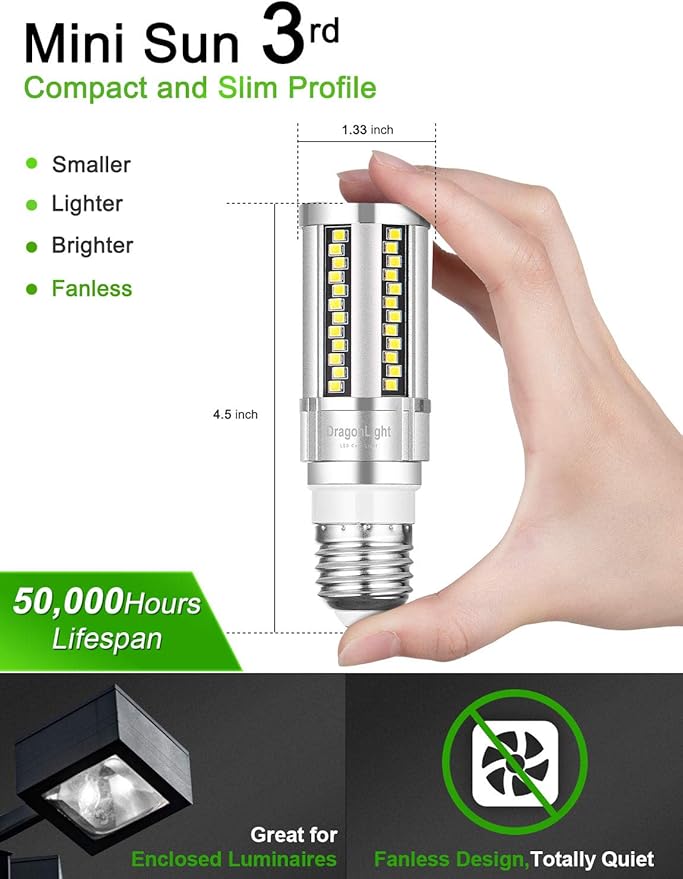 DragonLight 15W Super Bright Corn LED Light Bulbs Fanless(150 Watt Equivalent) - 3000K Warm White 1,800 Lumens E26 Base LED Lamp for Residential and Commercial Lighting, Pack of 4