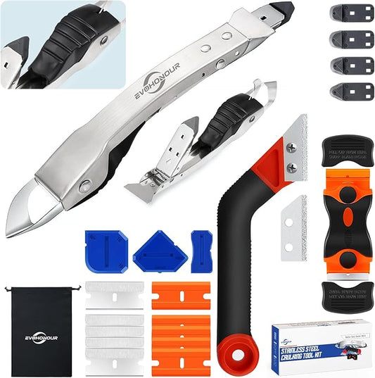 Caulking Tool Kit, Stainless Steel Caulk Remover Tool, 4 in 1 Grout Removal Tool for Bathroom, Kitchen, Floor, Window, Sink Joint, Frames Seal