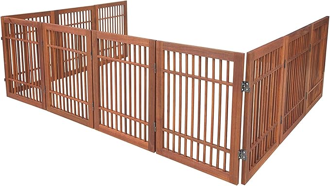 Urnporium Pet Dog Gate Strong and Durable Freestanding Folding Acacia Hardwood Portable Wooden Fence Indoors or Outdoors Foldable pet Barrier for The House (Brown Pet Gate, 10 Panel 24" Tall)