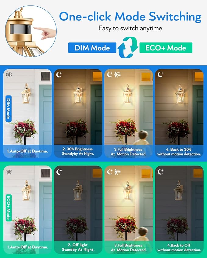 VIANIS Outdoor Wall Lights, Motion Sensor Exterior Light Fixtures Wall Mount, Waterproof Modern Gold Outside Front Porch Light, Anti-Rust Aluminum Outdoor Wall Sconce for House Garage 2 Pack