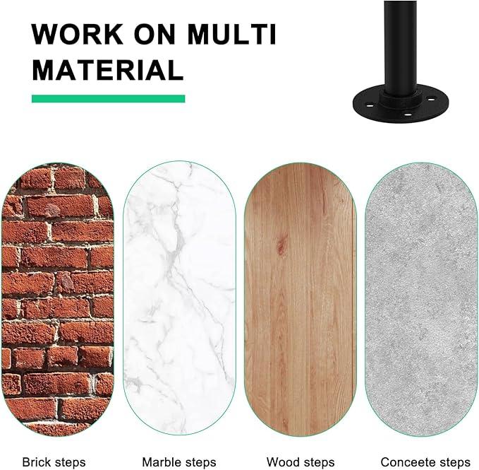 Shinoske Outdoor Handrail,Stair Handrail,Metal Handrails with Installation Kit for Concrete, Porch Steps,One-Step Assembly, Black, 1 Pack, Hand Rails for Outdoor Steps Fit 2 to 3 Steps