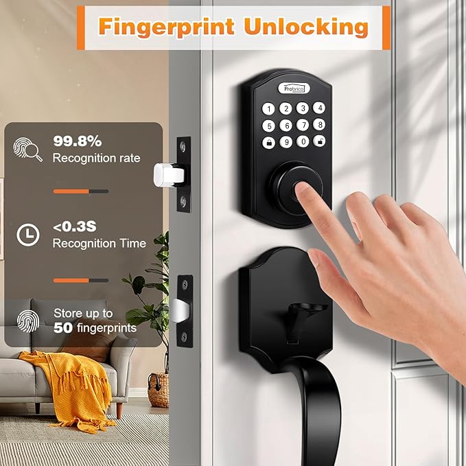 Probrico Smart Keyless Entry Door Lock Smart Locks for Front Door, Keypad Door Lock with Handle Fingerprint Deadbolt with Handle