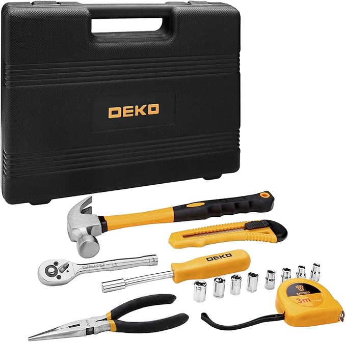 DEKOPRO 65 Pieces Tool Set General Household Hand Tool Kit with Storage Case Plastic ToolBox