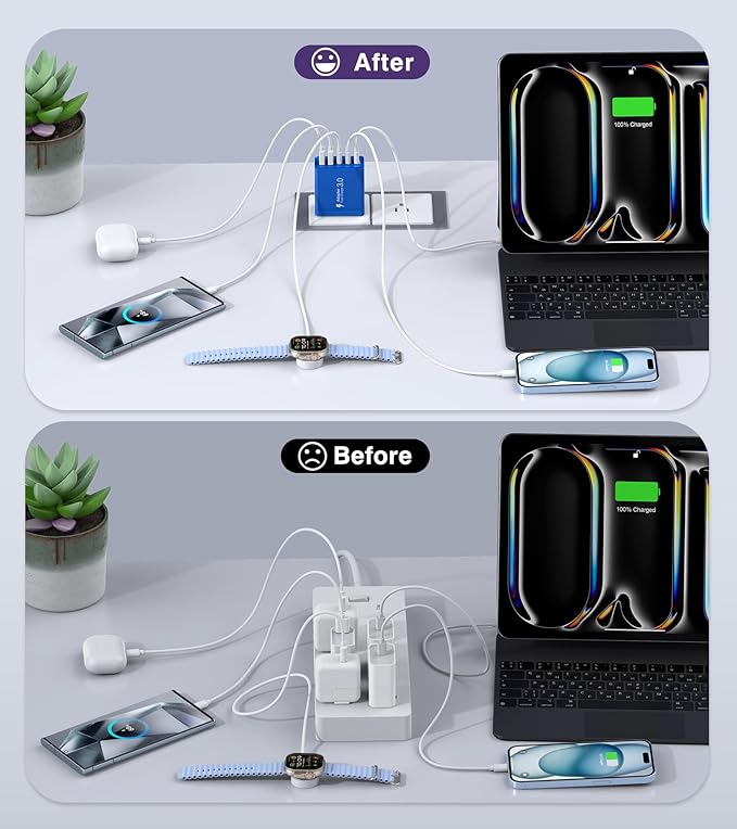 50W USB C Fast Charger Cube,2 Pack PD+QC Charging Block Power Adapter 5 Port Wall Mount Plug for iPhone 16 15 14 13 12, Motorola, LG, Google Pixel 6a/6 Pro/6/5a/5/4/4A Box Brick (Dark Blue)