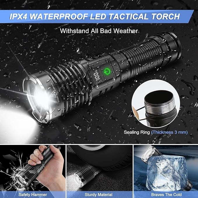 WINDFIRE Flashlights High Lumens Rechargeable, Super Bright LED Flashlight, Powerful Tactical Flashlights, Brightest Waterproof Zoomable Handheld Flash Light High Powered for Camping Emergencies