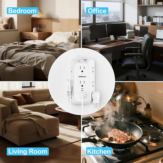 Outlet Extender Wall Charger with Multi Plug Adapter 9 AC Outlets 4 USB Charging Ports 1875W 1050J Surge Protector Power Strip Spaced Splitter for Home, Travel, Dorm Room Essentials