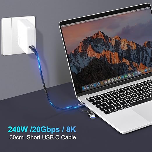 CABLEDECONN USB2.0 A to USB C 3.2 Type C 20Gbps Male to Male Detachable 1m 3.3ft Cable Data Extension 10Gbps 240W Fast Charge 8K Ultra HD Video Data Connection Power Line