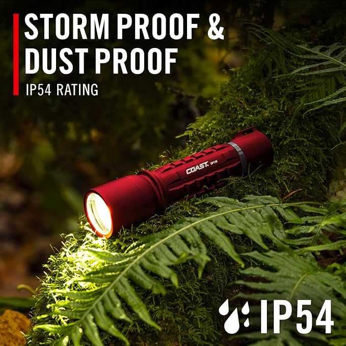 Coast XP11R 2600 Lumen USB-C Rechargeable LED Flashlight with Slide Focus® and Pure Beam® Focusing Optic, 4 Light Modes, Red