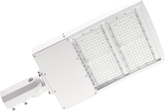 480V 300W LED Parking Lot Light, White Housing LED Street Light 42,000LM 5000K 1-10V Dimmable Outdoor LED Shoebox Pole Heads 1000W MH/HPS Equiv.DLC UL Certified
