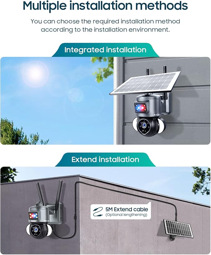 Solar Security Cameras Wireless Outdoor,Remote 2K WiFi 360° View Wireless Solar Powered Cameras for Home, PIR Motion Sensor Floodlight with Siren Color Night Vision