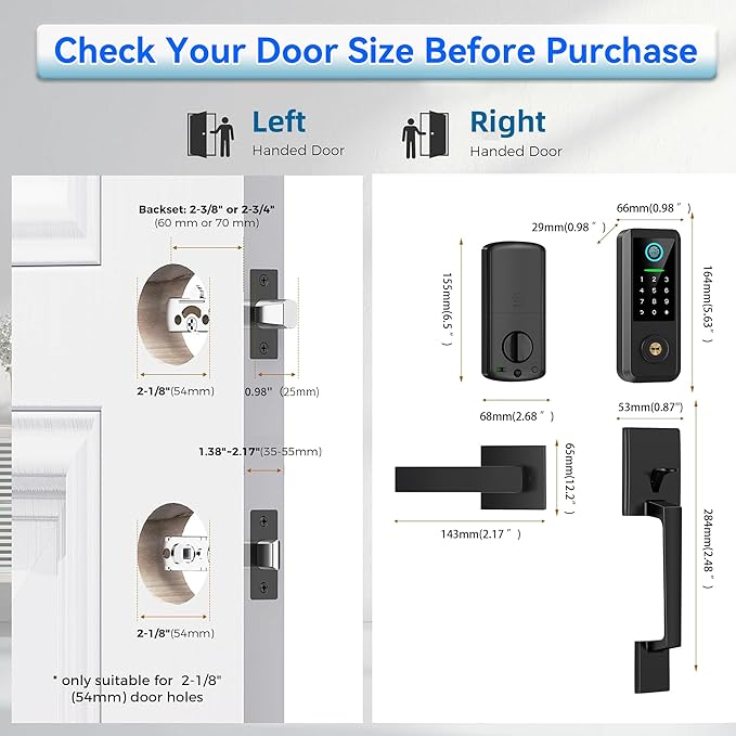 Fingerprint Smart Door Lock with Handle Set, Keyless Entry Door Lock with Keypad,5-in-1 Deadbolt,Bluetooth Deadbolt with Auto Lock,Black