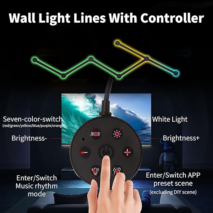Smart Wall Light Lines, WiFi RGB LED Bars, 16M+ Color Dimmable Music Sync DIY Home Decor for Gaming Party Streaming Lovers, Compatible with Alexa & Google Assistant (6 Lines, Black)