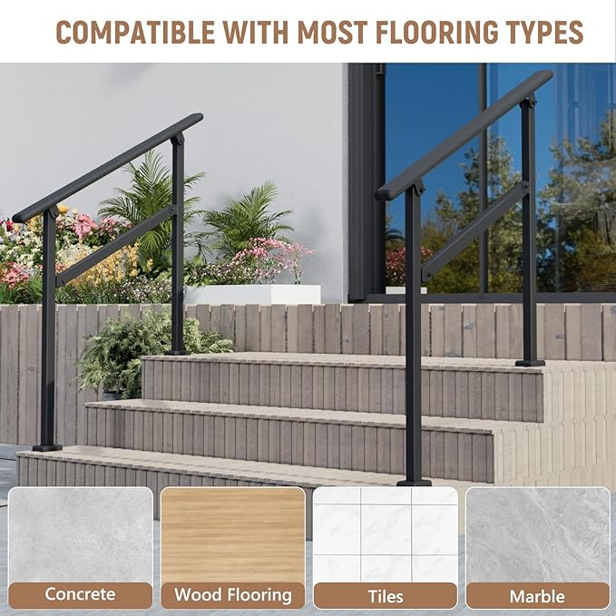 Hand Rails for Outdoor Steps,2-3 Step Railing for Stairs,Adjustable Porch Railing,Hand Rails for Seniors,Outdoor Deck Handrails for Exterior Steps,Black