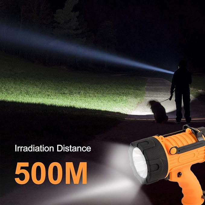 YIERBLUE Rechargeable Spotlight,Handheld Rechargeable Flashlight 200,000 Lumens LED, IP67 Waterproof 12 Hours Running for Boating, Camping, Hunting