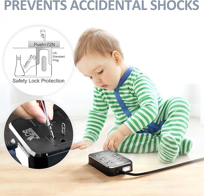 IPX6 Outdoor Power Strip Weatherproof, Waterproof Surge Protector with 6 Wide Outlet with 3 USB Ports, 6FT Long Extension Cord, Wall Mountable for Outside Decorations and More UL Listed(Black)