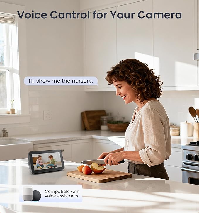 Veise 2K Security Camera Indoor 2.4GHz, 360° Pan/Tilt Cameras for Home Security, Pet & Baby Monitor, Motion Tracking, Voice Control, 2-Way Audio, IR Night Vision, Cloud &SD Card Storage, White