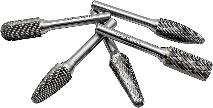 Carbide Burrs Set 5pcs, Double Cut Solid Carbide Rotary Burr Set 1/4" Shank for Die Grinder Drill,Metal Carving, Polishing,Engraving,Drilling by LU&MN