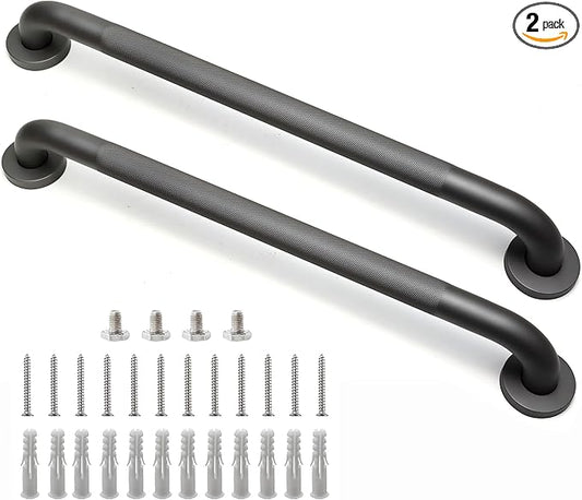 Shower Grab Bar, 2 Pack 24 Inch Gray Bathroom Grab Bar, 1.25" Diameter 304 Stainless Steel Anti-Slip Grab Bars for Bathtubs and Showers, Handicap Shower Grab Bar for Seniors Elderly